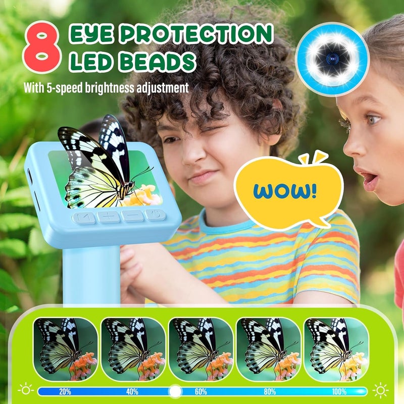 IMICHI Microscope for Kids 50X-1000X - 2 inch IPS HD Screen, 32GB Storage Card, 1080P Video, 2-Hour Battery Life, Easy Carry, Slides Included - Perfect Science Kit Gift for Kids Ages 8-12 Blue - Image 4